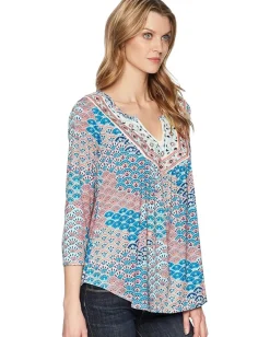 Roper 1575 Printed Ity Jersey Peasant Top Blue Sale