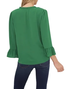 Women CeCe 3/4 Ruffled V-Neck Top