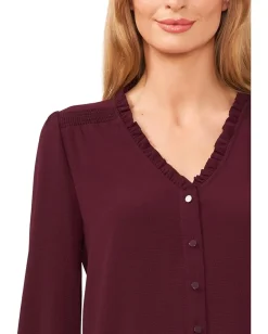 CeCe 3/4 Sleeve Button Front Blouse Rich Cabernet Discount