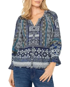 Women Liverpool Los Angeles 3/4 Sleeve Button Front Woven Blouse