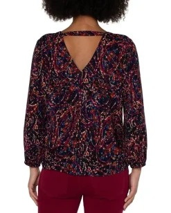Liverpool Los Angeles 3/4 Sleeve Double V-Neck Woven Top Batik Paisley All Over Print Outlet