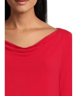 Liverpool Los Angeles 3/4 Sleeve Draped Neck Knit Top Tango Red Clearance