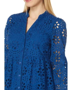 Lilly Pulitzer 3/4 Sleeve Hazelanne Eyelet Dress Oyster Bay Navy Funflower Eyelet Hot