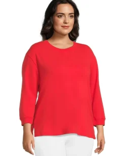 Mod-o-doc 3/4 Sleeve Hi-Lo Tunic with Side Slits Rich Apple Hot