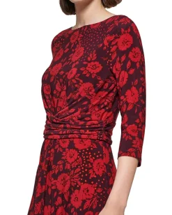 Women Tommy Hilfiger 3/4 Sleeve Jersey Ruched Fit-and-Flare