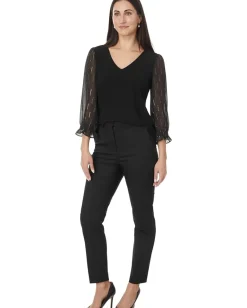 Women CeCe 3/4 Sleeve Mixed Media Knit Top