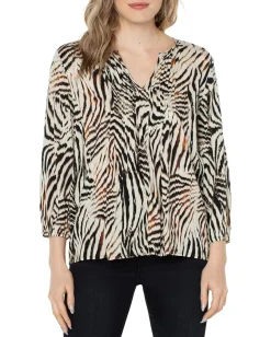 Women Liverpool Los Angeles 3/4 Sleeve Peasant Top with Pin Tucks