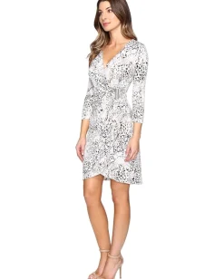 Calvin Klein 3/4 Sleeve Printed Wrap Dress Tin/Black Discount