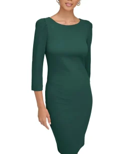 Women Calvin Klein 3/4 Sleeve Round Neck Sheath