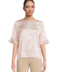 CeCe 3/4 Sleeve Ruffle Cuff Crew Neck Top Eggnog Online