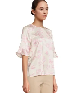 CeCe 3/4 Sleeve Ruffle Cuff Crew Neck Top Eggnog Online