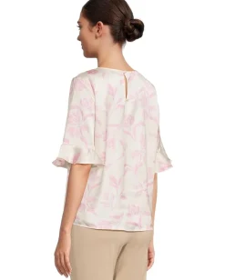 CeCe 3/4 Sleeve Ruffle Cuff Crew Neck Top Eggnog Online