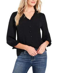 Women CeCe 3/4 Sleeve Ruffled V-Neck Blouse