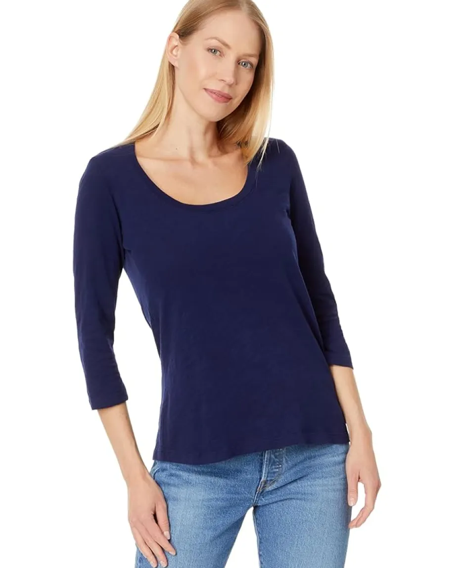 Mod-o-doc 3/4 Sleeve Scoopneck Tee Navy Licorice New