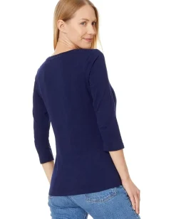 Mod-o-doc 3/4 Sleeve Scoopneck Tee Navy Licorice New