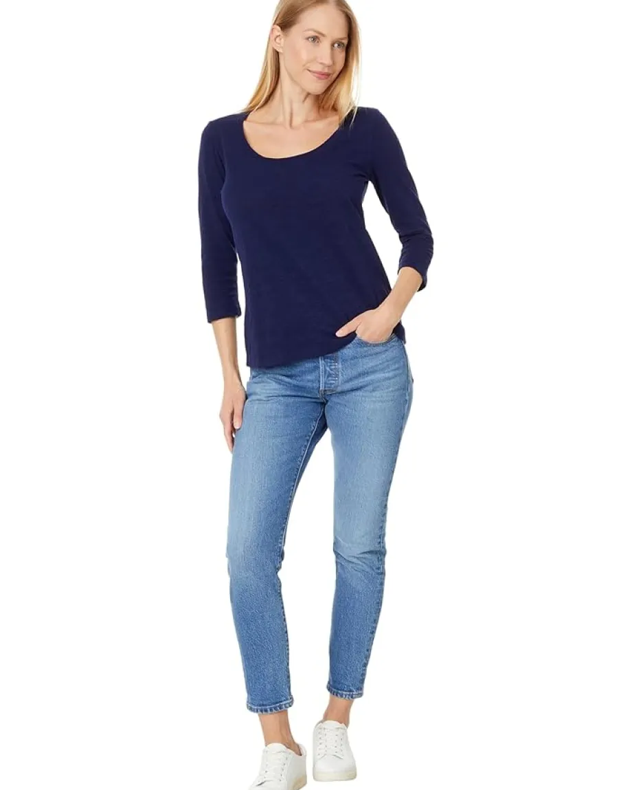 Mod-o-doc 3/4 Sleeve Scoopneck Tee Navy Licorice New