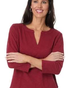 Mod-o-doc 3/4 Sleeve Split Neck Mandarin Tee Maple Sugar Outlet