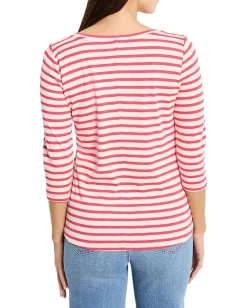 NIC+ZOE 3/4 Sleeve Stripe Boat Tee Pink Multi 2 Clearance