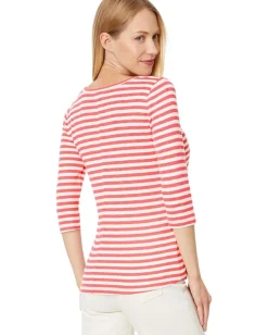 NIC+ZOE 3/4 Sleeve Stripe Boat Tee Brick Online