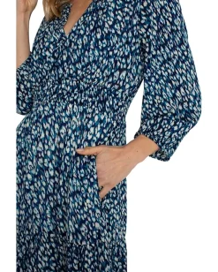 Liverpool Los Angeles 3/4 Sleeve Tiered Woven Maxi Dress Blue Topaz Animal