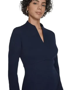 Women Calvin Klein 3/4 Sleeve V-Neck Sheath