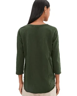 Mod-o-doc 3/4 Sleeve V-Neck Tee with Curved Hem Elm Green Hot