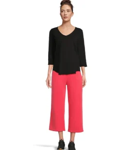 Mod-o-doc 3/4 Sleeve V-Neck Tee with Curved Hem Black 5 Hot