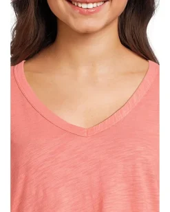 Mod-o-doc 3/4 Sleeve V-Neck Tee with Curved Hem Coral Bliss Discount