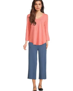 Mod-o-doc 3/4 Sleeve V-Neck Tee with Curved Hem Coral Bliss Discount