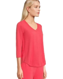 Mod-o-doc 3/4 Sleeve V-Neck Tee with Curved Hem Glazed Cherry Sale