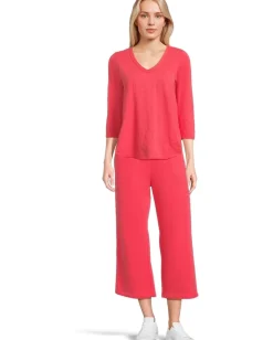 Mod-o-doc 3/4 Sleeve V-Neck Tee with Curved Hem Glazed Cherry Sale