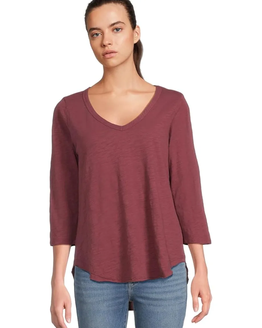 Women Mod-o-doc 3/4 Sleeve V-Neck Tee with Curved Hem