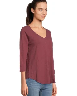 Women Mod-o-doc 3/4 Sleeve V-Neck Tee with Curved Hem
