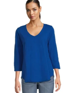 Mod-o-doc 3/4 Sleeve V-Neck Tee with Curved Hem Sapphire Discount
