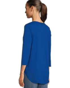 Mod-o-doc 3/4 Sleeve V-Neck Tee with Curved Hem Sapphire Discount