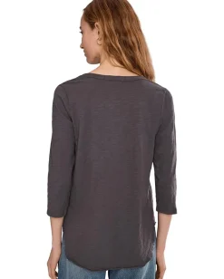 Mod-o-doc 3/4 Sleeve V-Neck Tee with Curved Hem Washed Ebony1 Discount