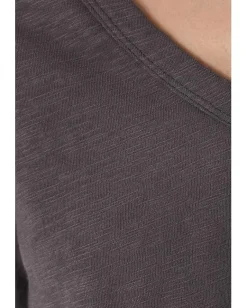 Mod-o-doc 3/4 Sleeve V-Neck Tee with Curved Hem Washed Ebony1 Discount