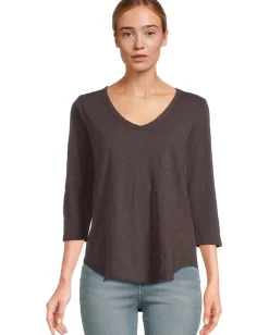 Women Mod-o-doc 3/4 Sleeve V-Neck Tee with Curved Hem