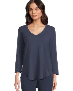 Women Mod-o-doc 3/4 Sleeve V-Neck Tee with Curved Hem