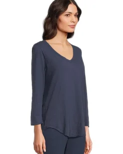 Women Mod-o-doc 3/4 Sleeve V-Neck Tee with Curved Hem