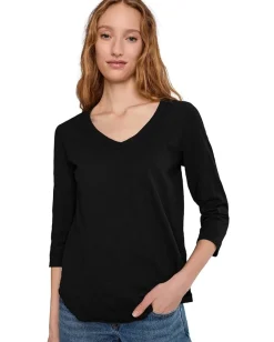 Mod-o-doc 3/4 Sleeve V-Neck Tee with Curved Hem Black1 Sale