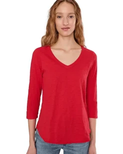 Women Mod-o-doc 3/4 Sleeve V-Neck Tee with Curved Hem