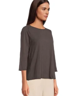 Mod-o-doc 3/4 Sleeve Waffle Mix Media Open Crew Neck Tee Washed Ebony Hot