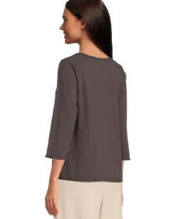 Mod-o-doc 3/4 Sleeve Waffle Mix Media Open Crew Neck Tee Washed Ebony Hot