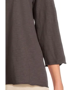 Mod-o-doc 3/4 Sleeve Waffle Mix Media Open Crew Neck Tee Washed Ebony Hot