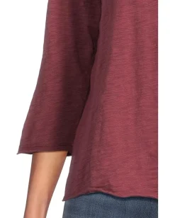 Mod-o-doc 3/4 Sleeve Waffle Mix Media Open Crew Neck Tee Zinfandel New