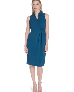 Calvin Klein Aerowash Collared Elastic Waist Self Tie Midi Cypress Best