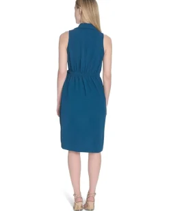 Calvin Klein Aerowash Collared Elastic Waist Self Tie Midi Cypress Best
