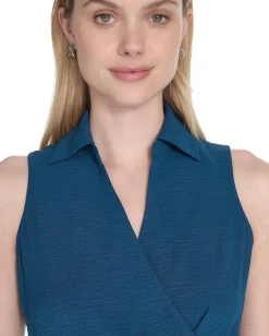 Calvin Klein Aerowash Collared Elastic Waist Self Tie Midi Cypress Best