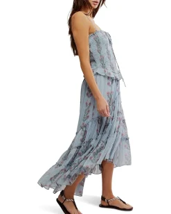 Free People Alejandra Midi Dress Soft Blue Combo Discount